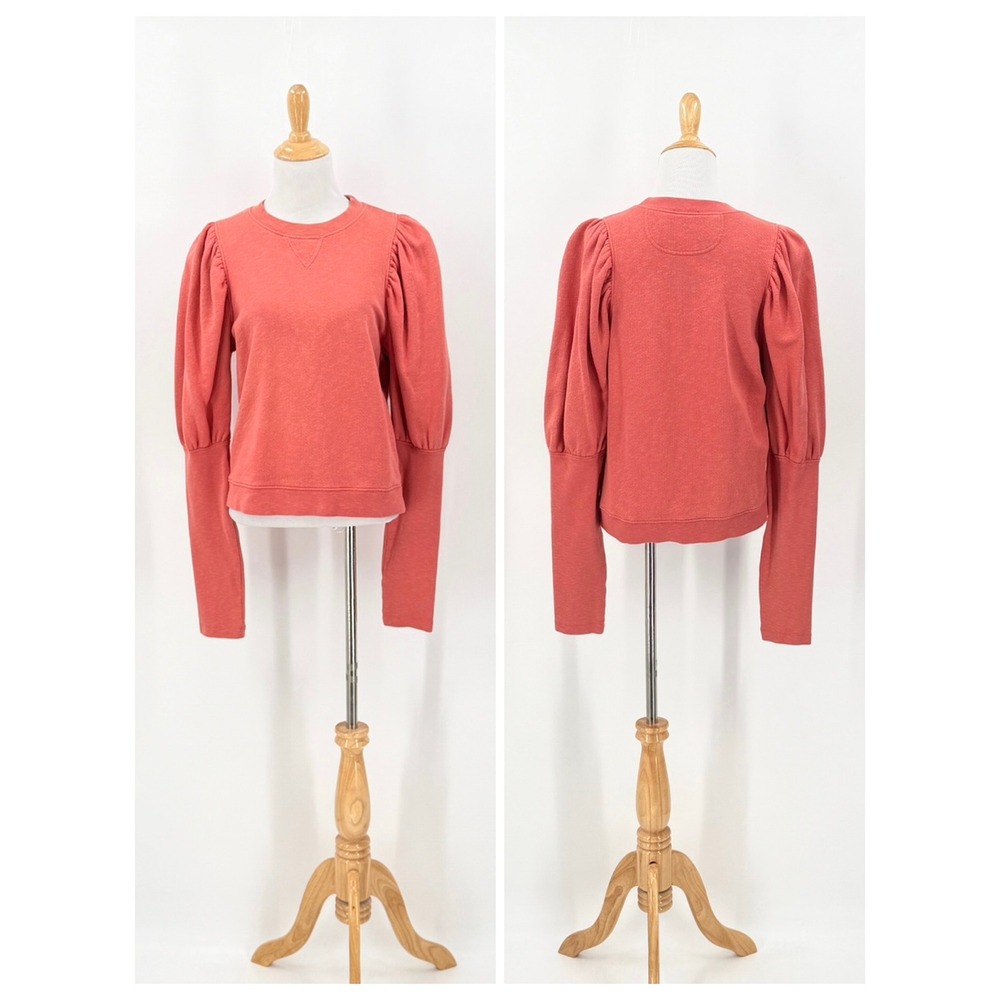 Ulla Johnson Sweatshirt Women Large Coral Pink Puff Sleeve Cotton Crewneck - Picture 2 of 12